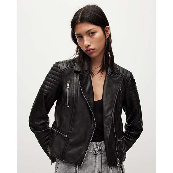 Allsaints Australia Womens Leoni Leather Biker Jacket Black AU45-395